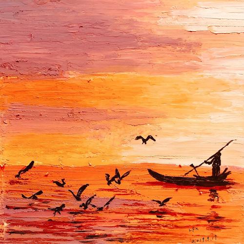 油画棒夕阳系列