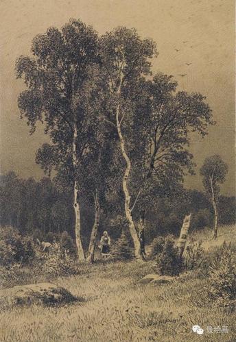 风景大师希施金史诗般的油画素描