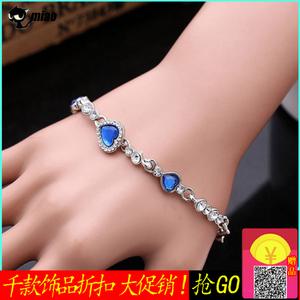 欧美新款 海洋之心水晶手链女士韩版饰品镶钻桃心爱心简约手链潮