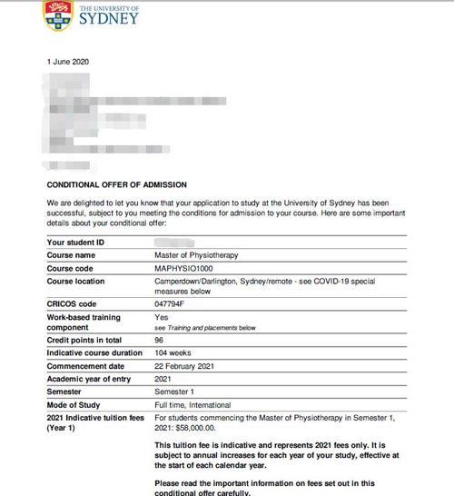 恭喜翟同学获得悉尼大学offer