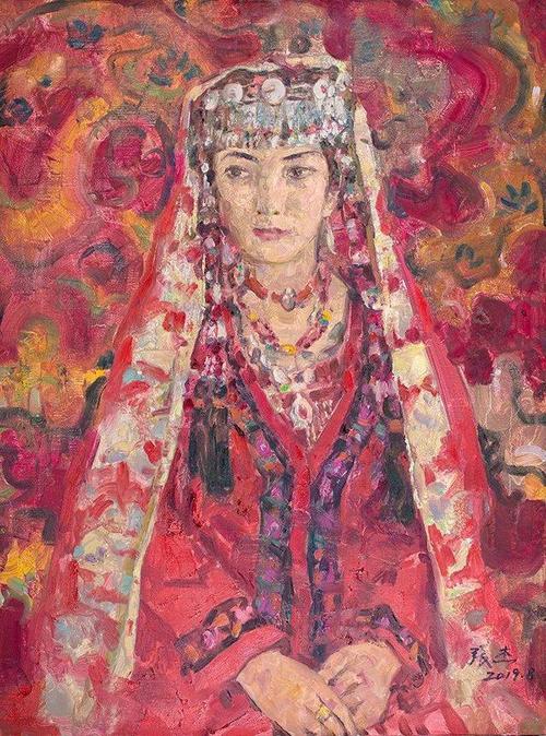 张杰 油画 《塔吉克新娘 》80*60cm 2019年