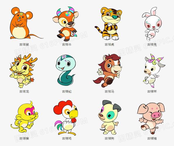 十二生肖手绘图案免抠图