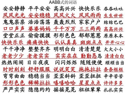 条条框框 歪歪斜斜 歪歪扭扭 辛辛苦苦 嘻嘻哈哈 星星点点 许许多多