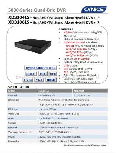 cynics 2mp xd3104ls xd3108ls stand-alone hybrid dvr