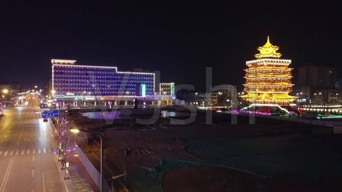 清徐东湖水塔航拍夜景_1920x1080_高清视频素材下载(编号:5562332)