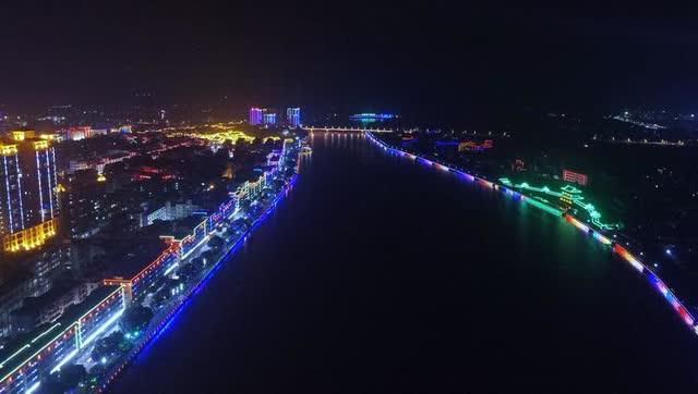 容县绣江炫酷夜景航拍