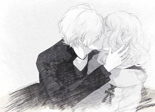 黑白素描插画手绘情侣浪漫图片