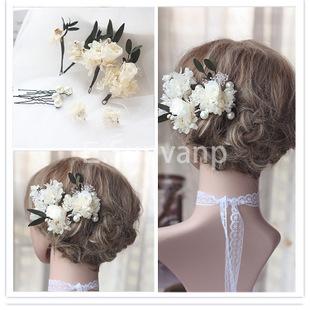 新品森系玫瑰永生鲜花新娘头花外景头花耳环旅拍头饰发饰十件套