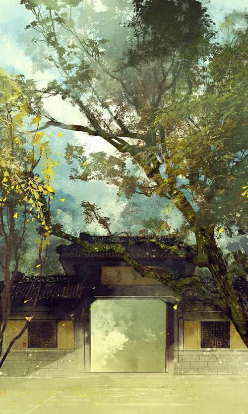 手绘绿色树林插画