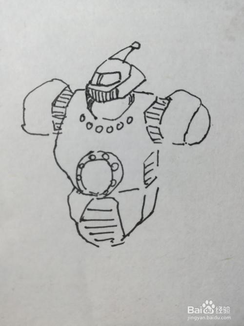 第三步画出战斗机器人的胸部和腹部.