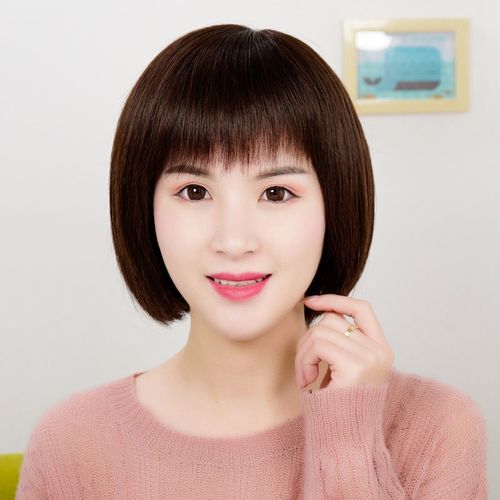 40岁女人新潮短发 减龄,碎发波波头40岁女人 假发女短发真发中年妈妈短直发波波头女士圆脸时尚减龄自然全头套