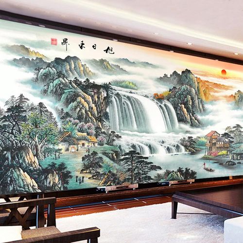 2021最新山水图片,2021年招财山水图片 2021新款十字绣钻石绣旭日东升图满钻客厅山水风景钻石画5d点贴砖