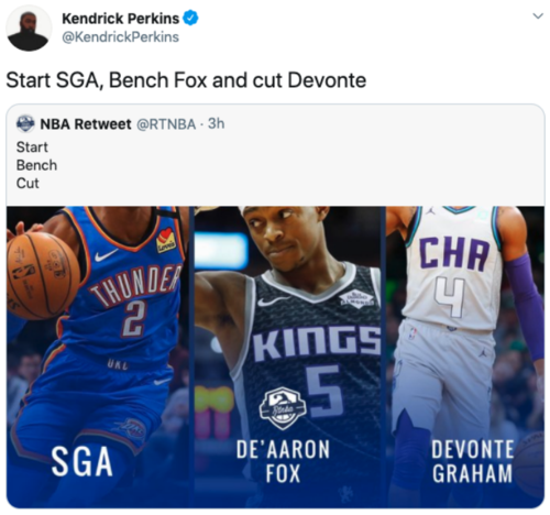 对此,帕特里克-帕金斯的回答是,"亚历山大首发,福克斯替补裁掉