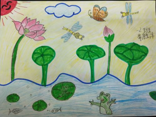 李胜洋同学画的《夏天》让我想到了课本上"荷叶圆圆,他对青蛙说:"我是