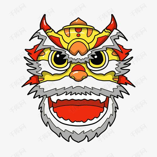 手绘彩色舞狮头插画