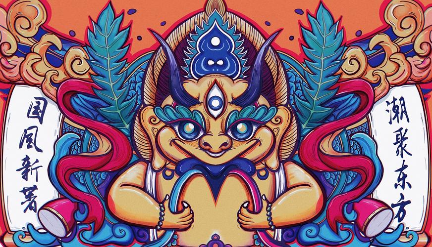 纳西族金翅大鹏国潮插画