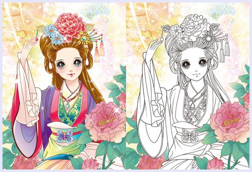 涂色画《公主炫彩涂色画花国仙子》小公主画画女孩公主画少女仙子