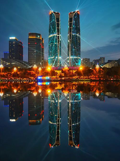 双子塔夜景拍摄于成都交子公园