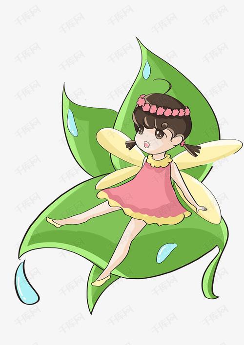 手绘白露人物绿叶插画