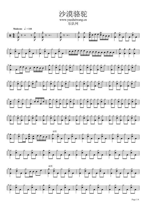 展展与罗罗《沙漠骆驼》鼓谱_架子鼓谱