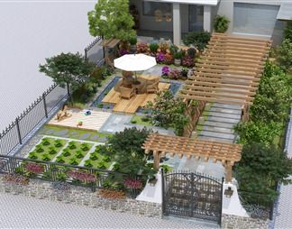 【简欧庭院设计效果图3d模型下载】_免费3d模型库下载