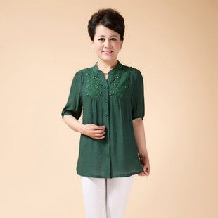 2015新品中老年女装妈妈装t恤大码上衣夏装衬衣中年女亚麻棉衬衫 新品