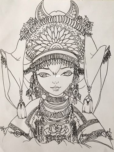 苗族少女 马克笔手绘,辅过程图,记得点赞哦_手绘_马克