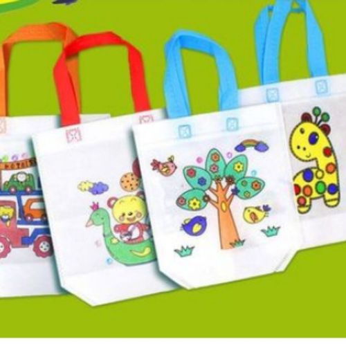 环保袋涂鸦包绘画无纺布袋儿童创意diy手工制作粘贴材料包手提袋