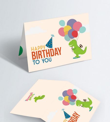 米色小恐龙生日贺卡