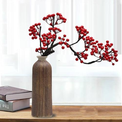 购客仿真冬青红果发财果浆果相思豆陶瓷花艺客厅装 饰餐桌摆放陶瓷
