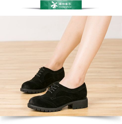 热风商场同款复古英伦系带女士皮鞋h02w638307_唯品会