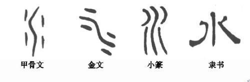 "水"字的甲骨文 金文 大篆 小篆 楷书 行书 隶书