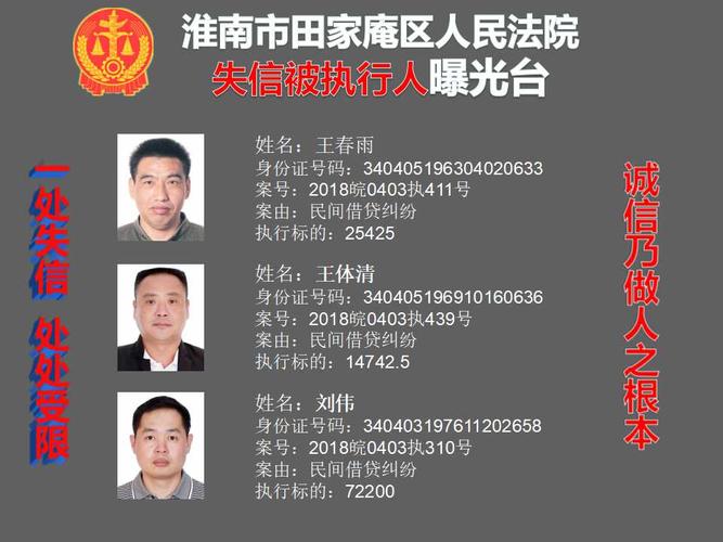 失信被执行人曝光台(第二期)-安徽省淮南市田家庵区