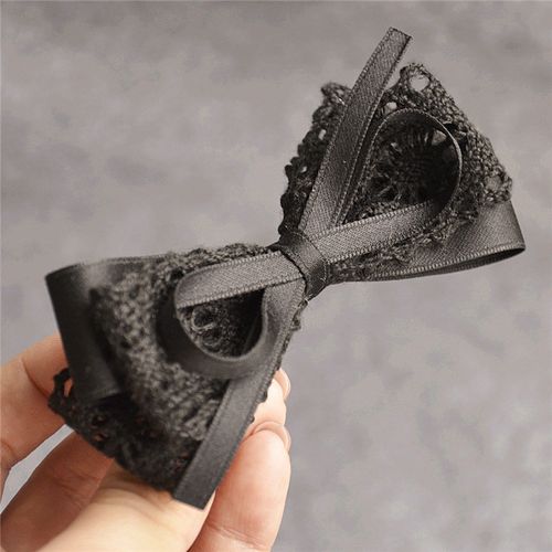 豆妈手工原创丸子头发饰甜美ol职业黑色蕾丝蝴蝶结发夹顶夹马尾夹