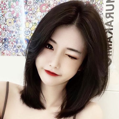 假发女短发真人发丝蓬松修脸波波头中分真发偏分圆脸短直发全头套