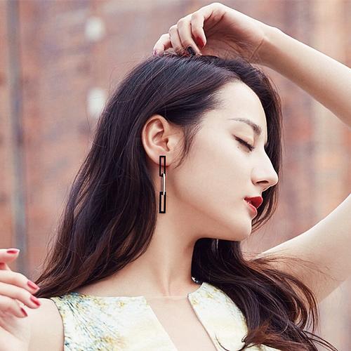 胖迪同款链条设计黑色耳环女简约大气休闲长耳坠气质潮流耳饰百搭