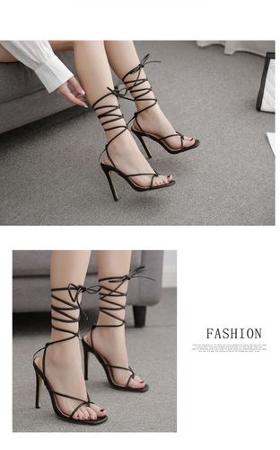 鞋情趣交叉绑带女细跟床上超高跟春夏季薄底罗马缠绕走秀细跟夏凉鞋