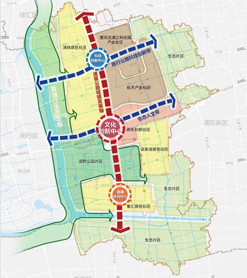 在浦江镇2035总体规划中,浦江镇将形成"一廊三带三心"的总体空间结构