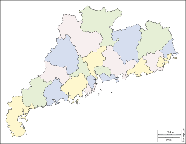广东省 : 免费地图, 免费的空白地图, 免费的轮廓地图, 免费基地地图