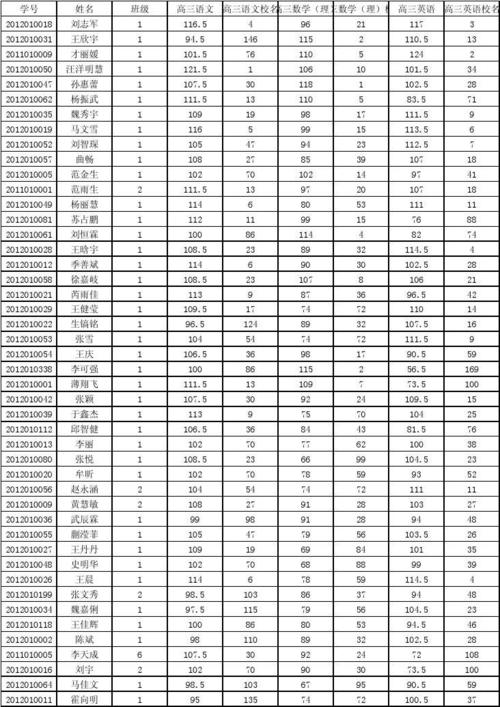 总分成绩表理科
