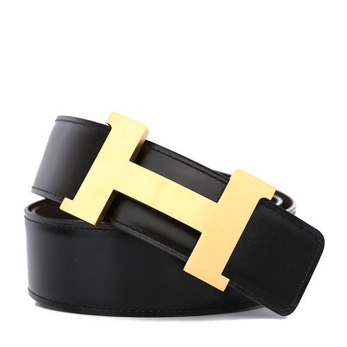 hermes/爱马仕 拉丝金h扣宽版黑/棕两面腰带 90#i000146