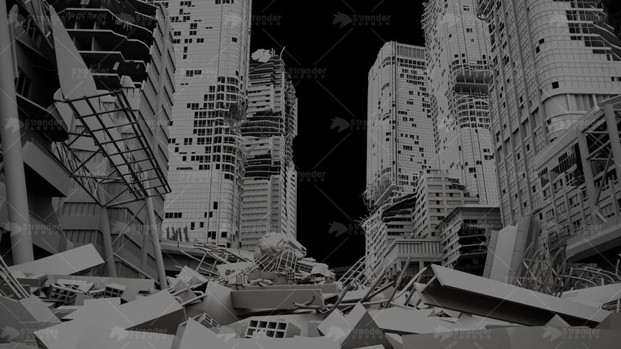 废墟破旧建筑场景三维模型warzone