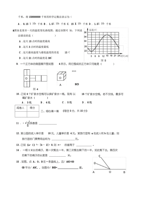 海量文档 中学教育 中学试题初一数学数学七年级上册期末考试题(题库