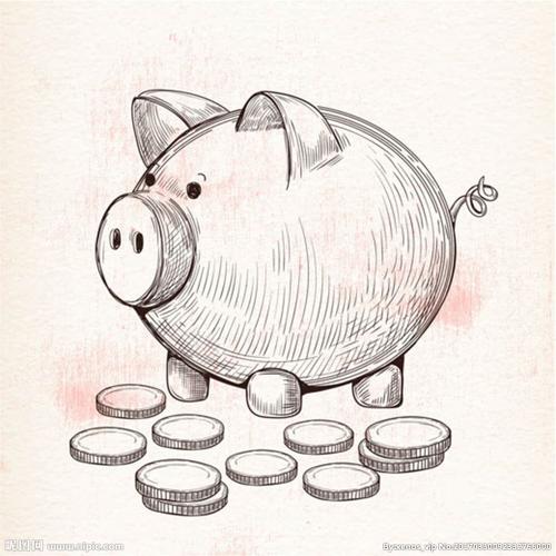 手绘小猪储蓄罐硬币图片