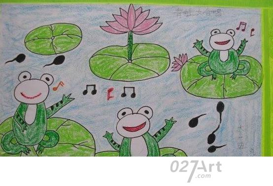 有关夏天的儿童画:青蛙音乐会【最新关于夏天的儿童画】