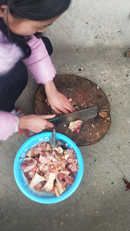 下一步是剁鸡肉,把鸡肉切成块