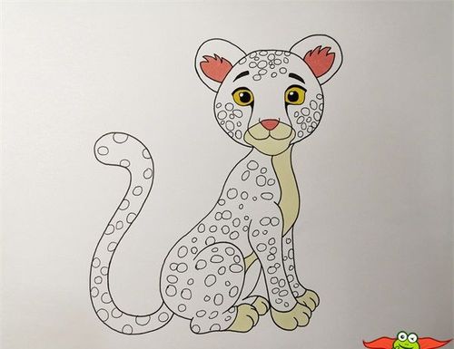 7,最后给它的身体涂上黄色,简单的豹子简笔画就完成啦!