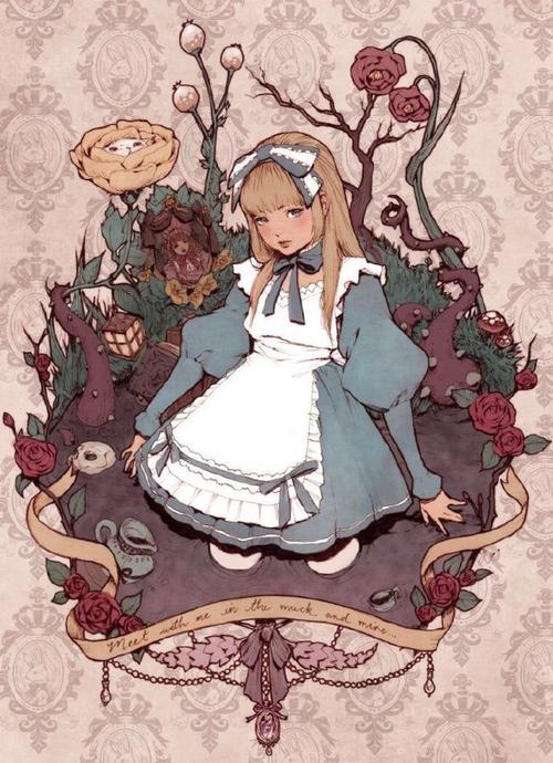 复古风的洛丽塔少女插画,线稿太精致了