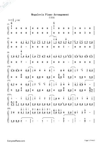 megalovia piano arrangement狂妄之人柔情版~(简谱)