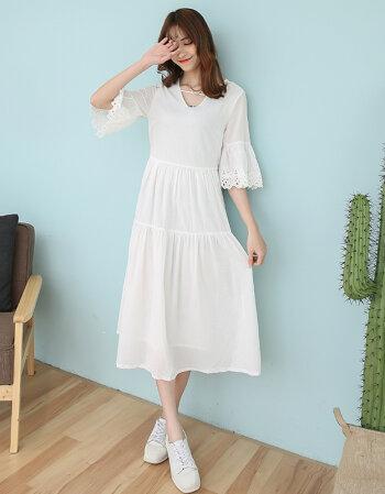 学院风少女淑女修身显瘦中袖韩版时尚连衣裙女高中学生中长裙子夏